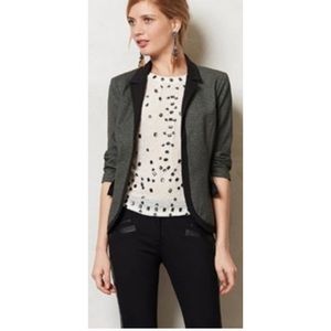 Anthropologie Cartonnier Gray Peplum Blazer Ruffle Black Trim Size 0 FLAWED